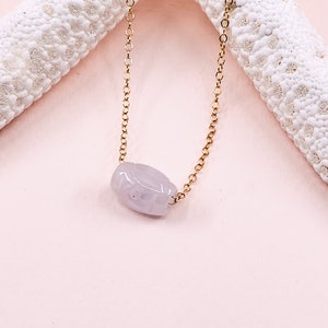 Carved Burmese Jadeite Barrel Simple Necklace | Pale Greenish White Jade | Gold Filled | Handmade Jewelry Gift for Mom [NL0027]