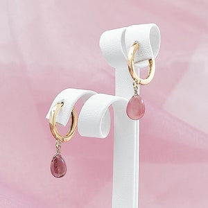 Pink Sapphire Huggie Earrings, 14k Gold Filled, ER0110