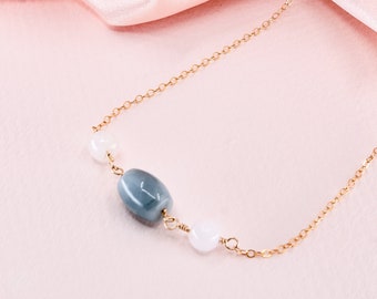 White and Green Jade Necklace, 14k Gold Filled