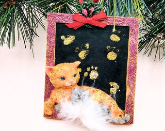 Orange Tabby Cat Ornament | Cat Lover Gift | Cute & Unique Retro Christmas Tree Ornament