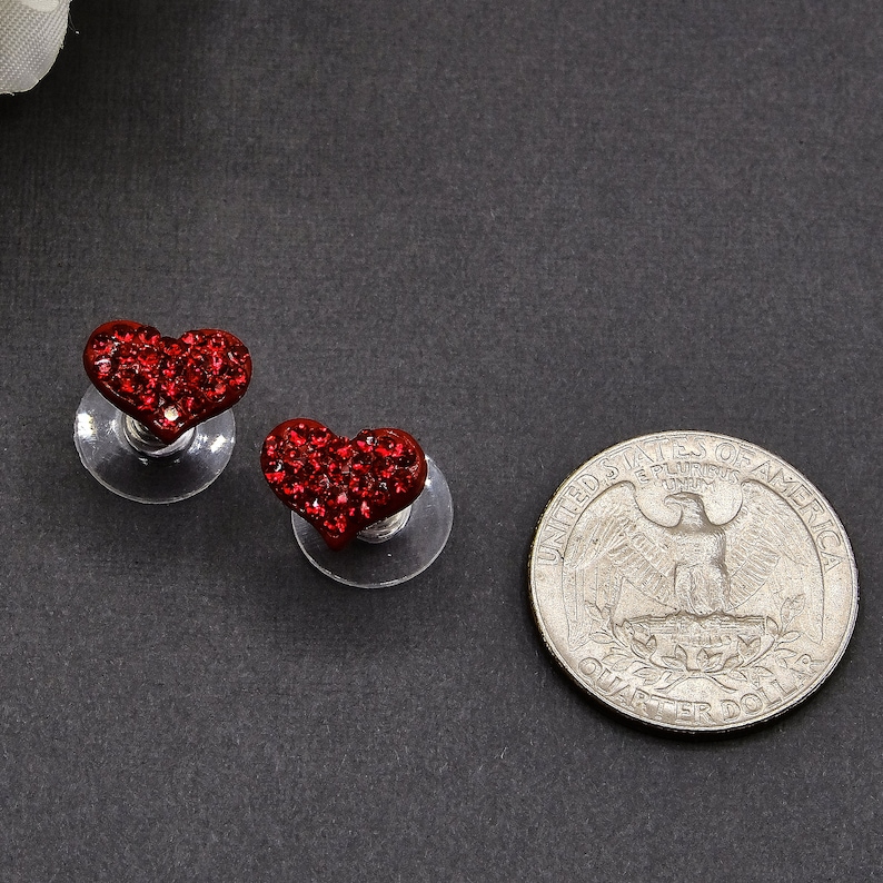 Vintage Rhinestone Earrings Small Red Rhinestone Heart Stud Earrings