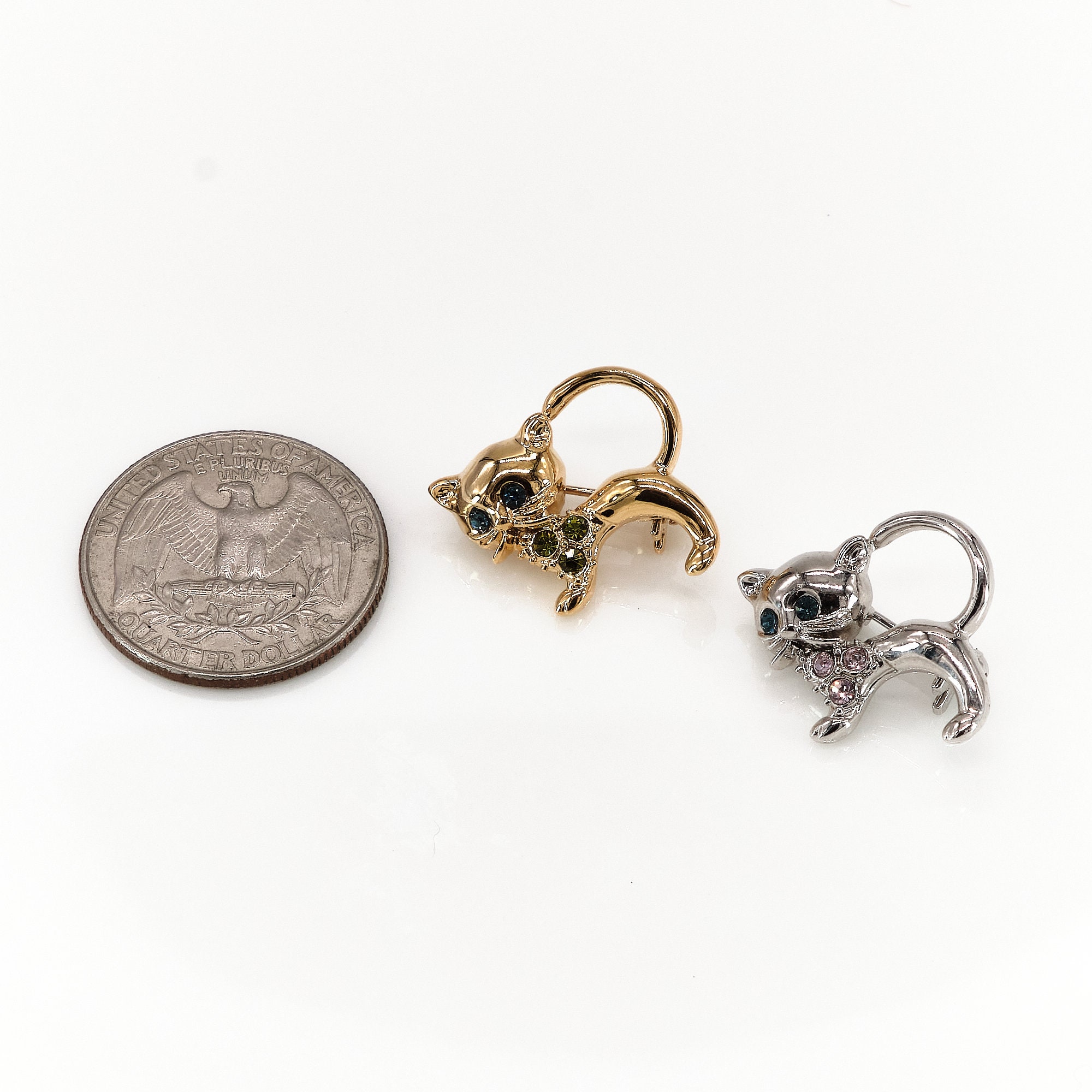 Cat Pins Vintage Cat Brooch Set of 2 Tiny Gold & Silver Tone Etsy
