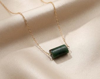 Green Aventurine Dainty Necklace, 14k Gold Filled