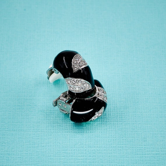 Classy Rhinestone Earrings | Black Enamel w/Clear… - image 2