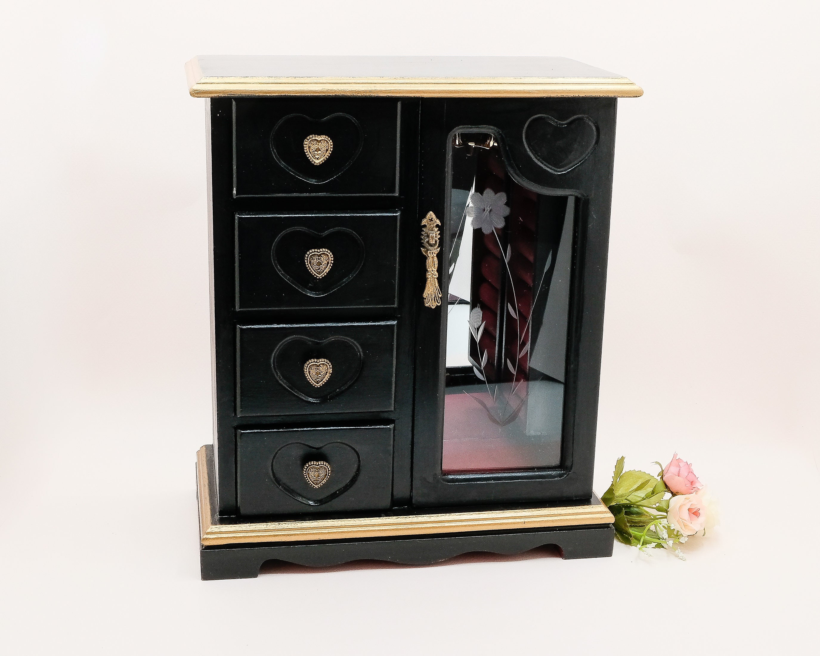 Black Gold Large Jewelry Box Jewelry Armoire Vintage Etsy