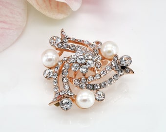 Large Rhinestone Pearl Brooch | Vintage Brooches for Women | Birthday Gift or Mothers Day Gift