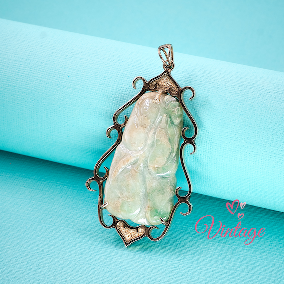 Large Jade Pendant | Green Jade 14k Gold | Lucky … - image 4