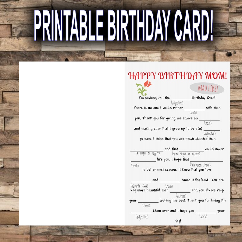 Satisfied Birthday Card Mother, Printable, Quick Down load, Ridiculous Libs, One of a kind Card picture relating to Happy Birthday Mad Libs Printable called Pleased Birthday Card Mother, Printable, Instantaneous Down load, Nuts Libs, Distinctive Card