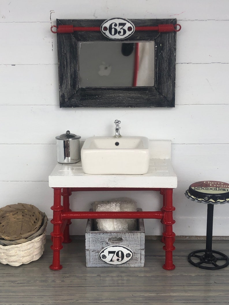 Miniature Bathroom Sink Dollhouse Vanity Furniture Modern
