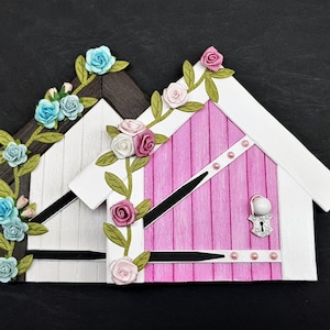 Rose Country Cottage Style Wooden Fairy Door with Vined Flowers or Aged Barn Door Cottage Style