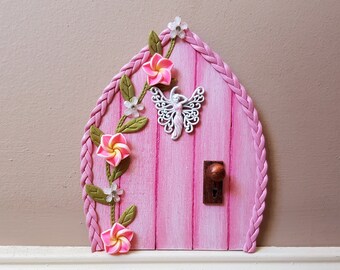 Rustic Shabby Chic Style Wooden Fairy Door with vined flowers & fairy charm, Arch Shaped Fairy Door, Many Colours