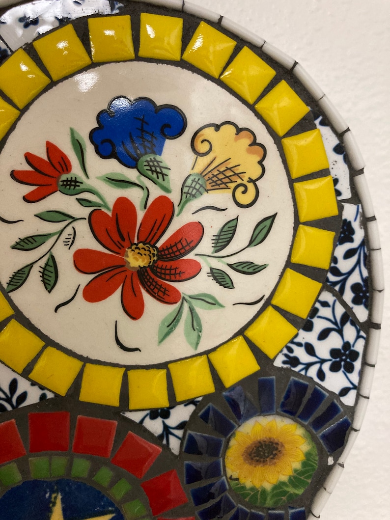 Colorful Mosaic Heart in Primary Colors and Circle Motif Lovely