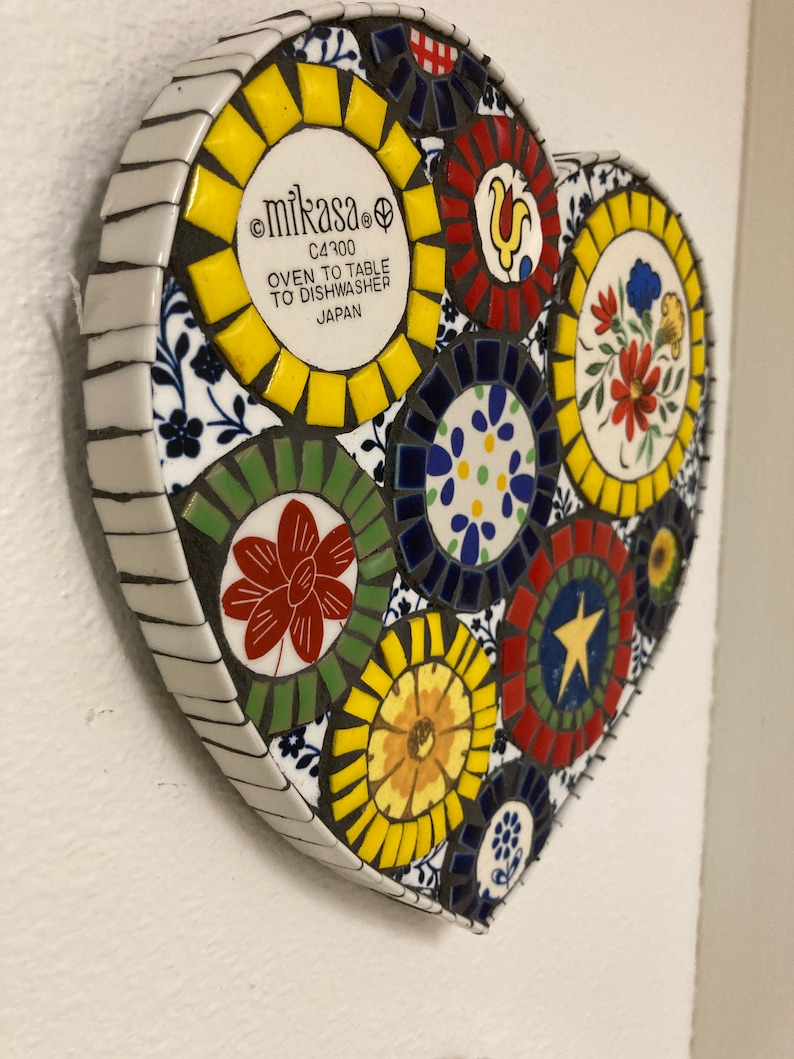 Colorful Mosaic Heart in Primary Colors and Circle Motif Lovely
