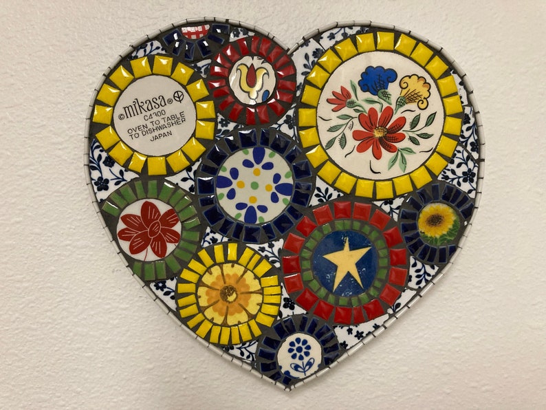 Colorful Mosaic Heart in Primary Colors and Circle Motif Lovely