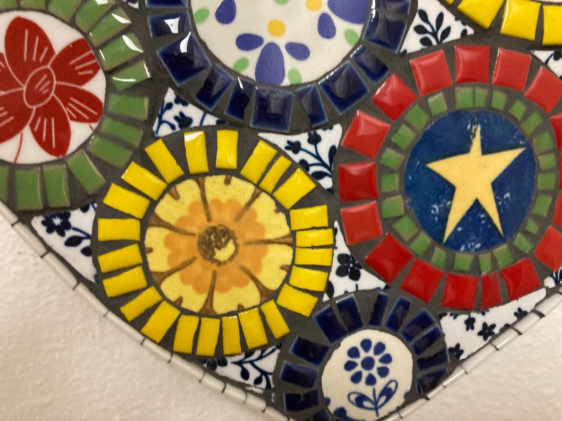 Colorful Mosaic Heart in Primary Colors and Circle Motif Lovely