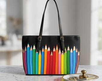 Bunte Tragetasche mit Buntstiftmuster | Schultertasche für Regenbogen-Künstlerbedarf