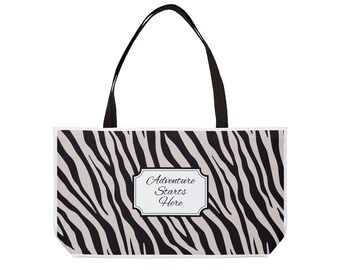 Zebra Print "Adventure Starts Here" Weekender Tote | Travel Bag
