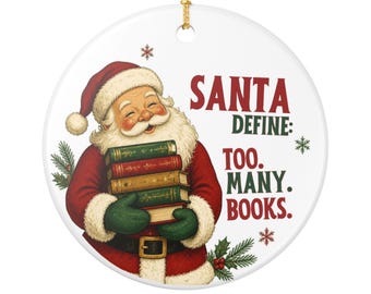 Weihnachtsmann mit Büchern als Christbaumschmuck | Keramik-Weihnachtsbaumschmuck