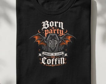 Born to Party RIP Coffin Tee | Bat Wings Gothic Halloween Shirt