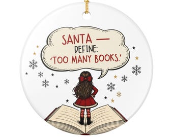 Weihnachtsmann-Definition „Zu viele Bücher“-Weihnachtsbaumschmuck | Keramik-Weihnachtsdekoration