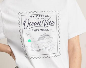 Ocean View Stamp Illustration T-Shirt | Working at Sea Tee