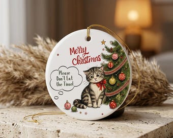 Fröhliche Weihnachten, Katze! Bitte nicht den Lametta-Anhänger essen! | Keramik-Weihnachtsschmuck