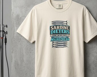 Sardine Dieters Swimming Against the Mainstream T-shirt | Retro Fish Graphic