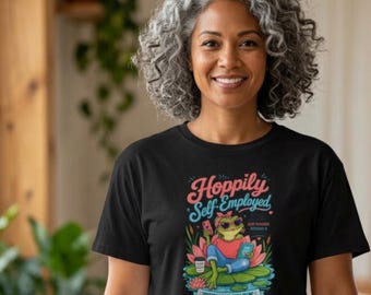 Hoppily Self Employed Frog Illustration Comfort Colors Tee | Vintage Pigment-Dyed Shirt