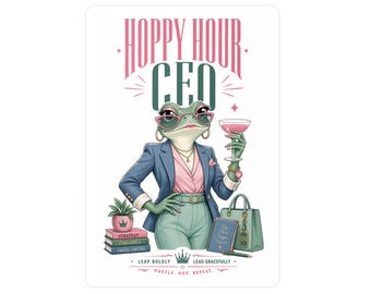 Hoppy Hour CEO Frog Decal | Business Frog Sticker, Satin Finish Vinyl (Kiss-Cut Border)