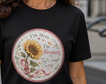 Here and Blooming Sunflower Floral Tee | Comfort Colors T-Shirt