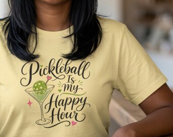 Pickleball Is My Happy Hour Tee | Paddle and Ball Design