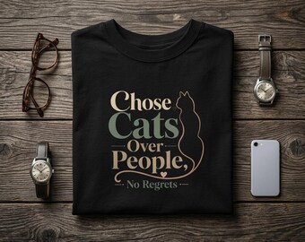 Choose Cats Over People T-shirt | Cat Silhouette Typography Tee