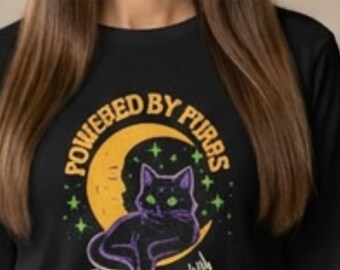 Purrfect Black Cat Illustration Long Sleeve Tee Shirt | Midnight Mischief