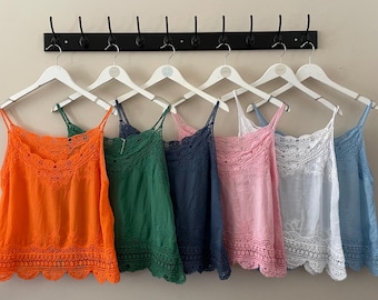 The Elle Camisole: 100% Cotton Lace Trim Summer Top