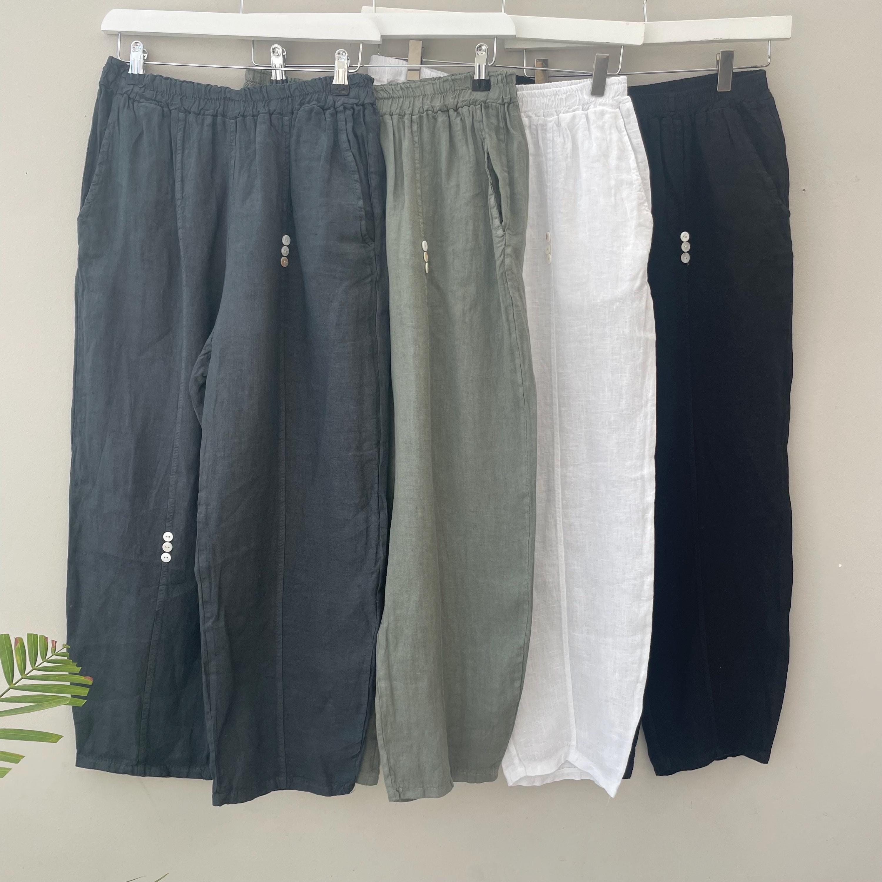 Max Studio Women's Linen Blend Wide Leg Pant with Waist Tie