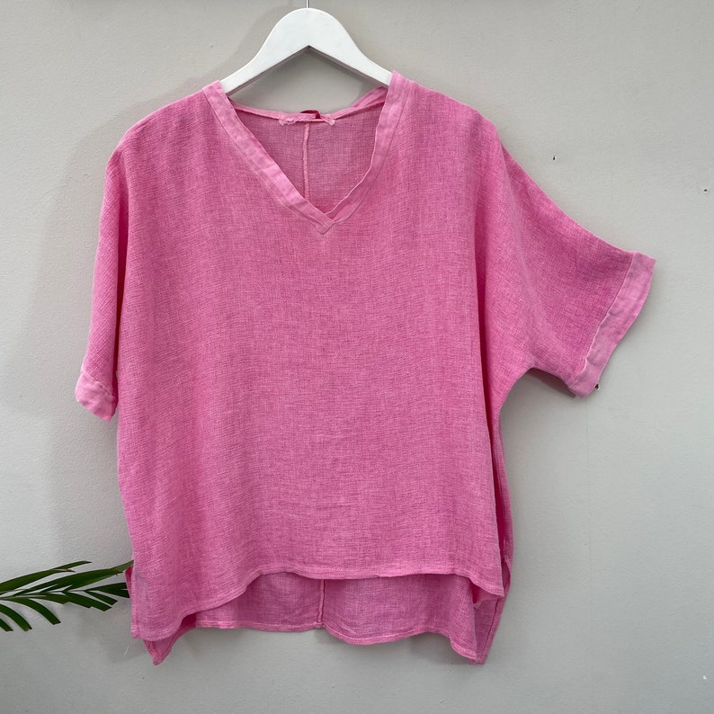 The Gaby Top. Summer Clothing. Linen Clothing. Candy pink