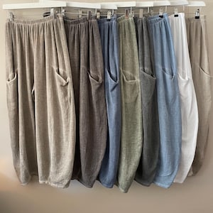 Washed Linen/Cotton Balloon Trousers. Gaby Collection image 1