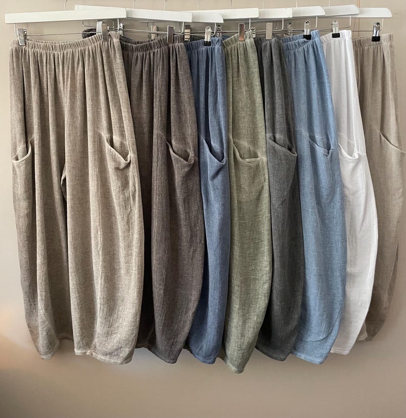 Washed Linen/Cotton Balloon Trousers. Gaby Collection image 1