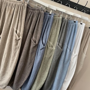 Washed Linen/Cotton Balloon Trousers. Gaby Collection image 19