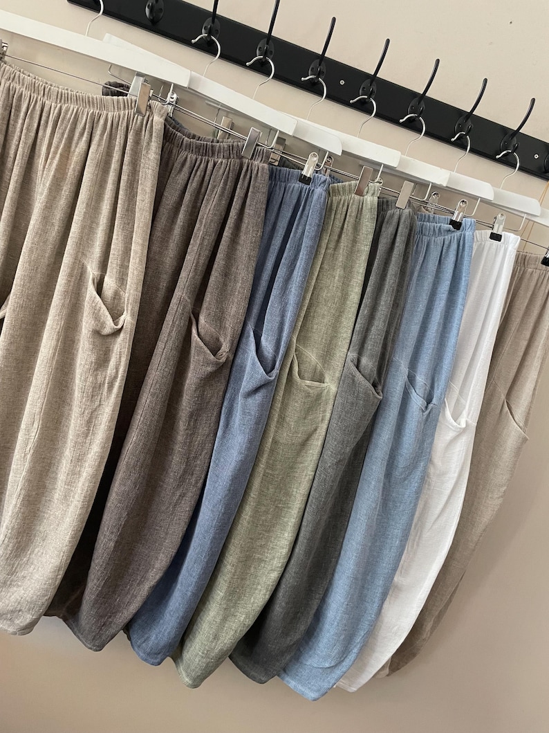 Washed Linen/Cotton Balloon Trousers. Gaby Collection image 19