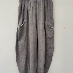 Washed Linen/Cotton Balloon Trousers. Gaby Collection Coffee