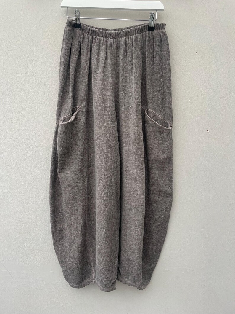 Washed Linen/Cotton Balloon Trousers. Gaby Collection Coffee
