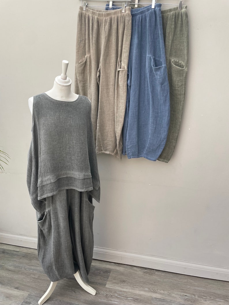 Washed Linen/Cotton Balloon Trousers. Gaby Collection image 4