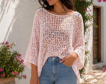 Loose Crochet Knit Top: Boho Summer Beach Cover-Up