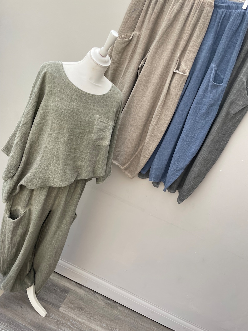 Washed Linen/Cotton Balloon Trousers. Gaby Collection image 9