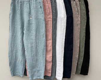 The Elsa Linen Button Trousers. Linen Trousers.