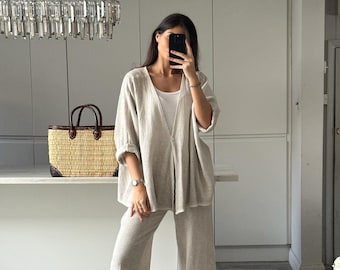 Washed Linen/Cotton Trousers. Spring Summer Clothing.