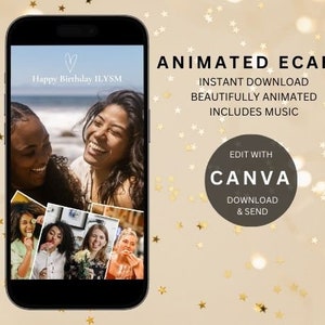 carte d'anniversaire personnalisable | carte photo animée avec musique | Carte vidéo d'anniversaire personnalisée | Carte virtuelle mobile | Téléchargement instantané | Modifiable