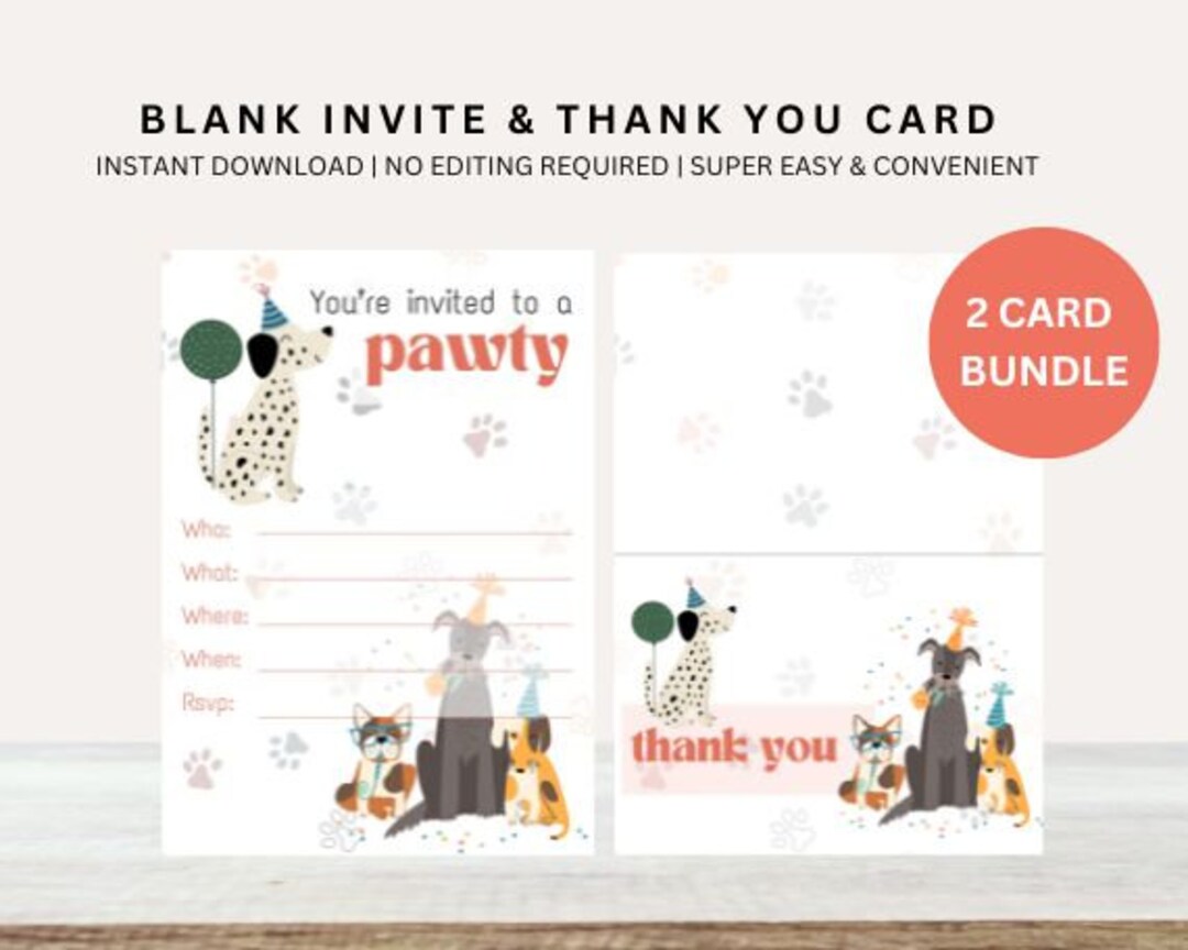 Puppy Invitation and Thank You Card Bundle | Lets Pawty Blank ...