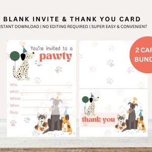 Lot de cartes d'invitation et de remerciement pour chiot | Invitations vierges Pawty | faire-part pour chiot | Invitation imprimable | Faire-part vierge | Télécharger